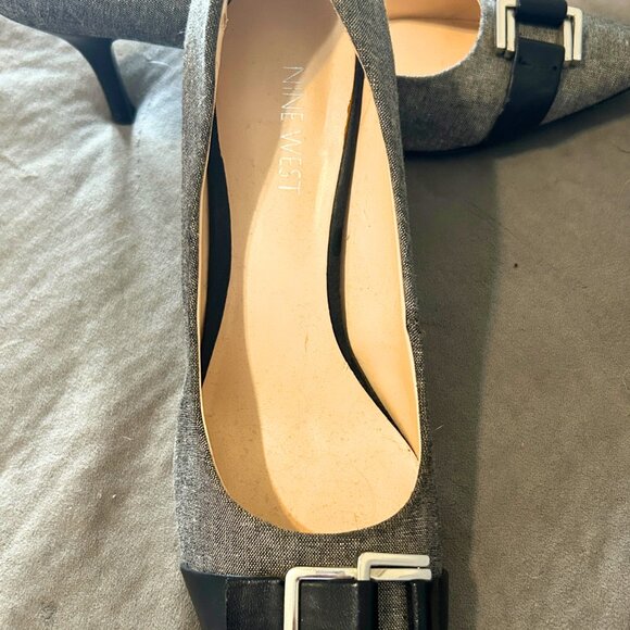 Nine West Gray Tweed Buckle Pointed Toe Pumps Size 9M - Picture 2 of 2